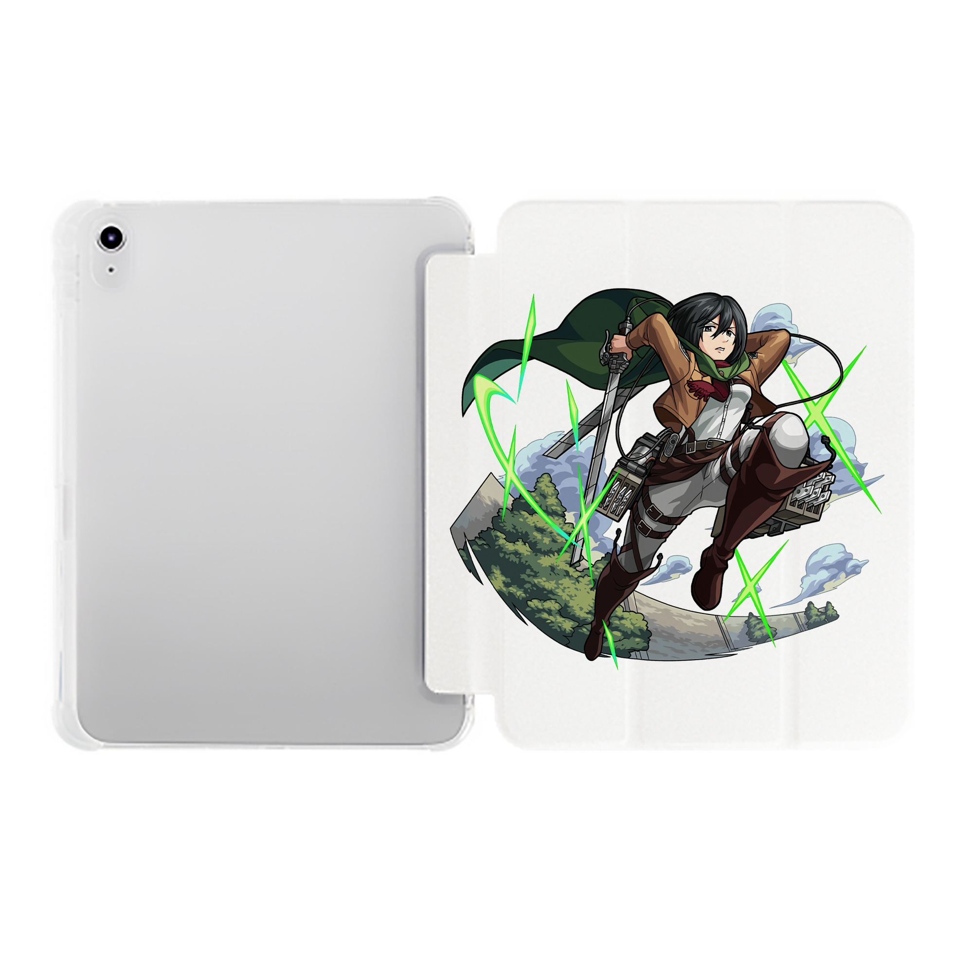 （画像用） 進撃の巨人 ミカサ·アッカーマン Attack on Titan Mikasa Ackerman IPad ケース ペン収納付き 三つ折りスタンド PUレザー×シリコン 対応機種9.5/10.5/10.9インチ